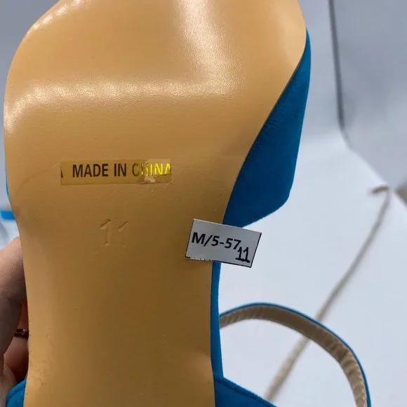 FSJ Women's Blue Ankle Strap Chunky Heel Sandal - Picture 8 of 11